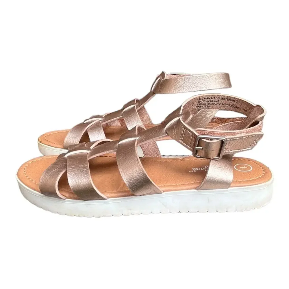 Cat &‎ Jack Girls Champagne Gold Pink Sandals Shoes 1M EUC
